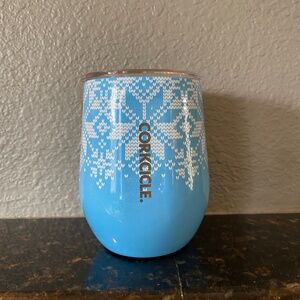 Corkcicle 12oz Stemless Wine Tumbler With Lid~Snowflake~Blue~Insulated